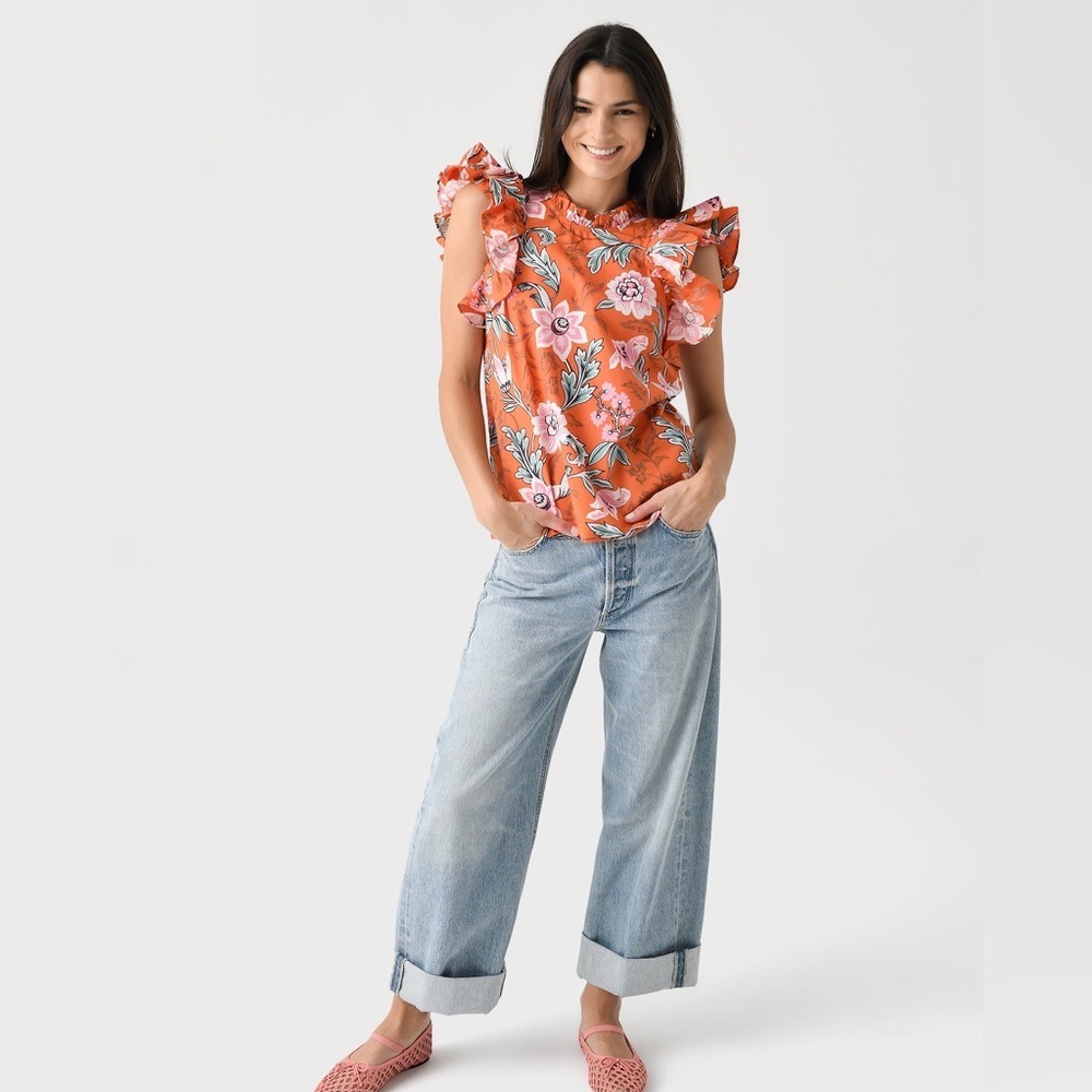 BANJANAN Women’s Kiara Floral Ruffle Organic Cotton Top Blouse - Picture 3 of 10